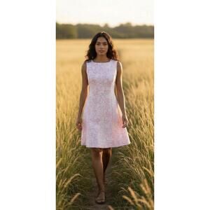 VAN HEUSEN Women’s Cotton Floral Sleeveless Shift Dress In Powder Pink-Size 10